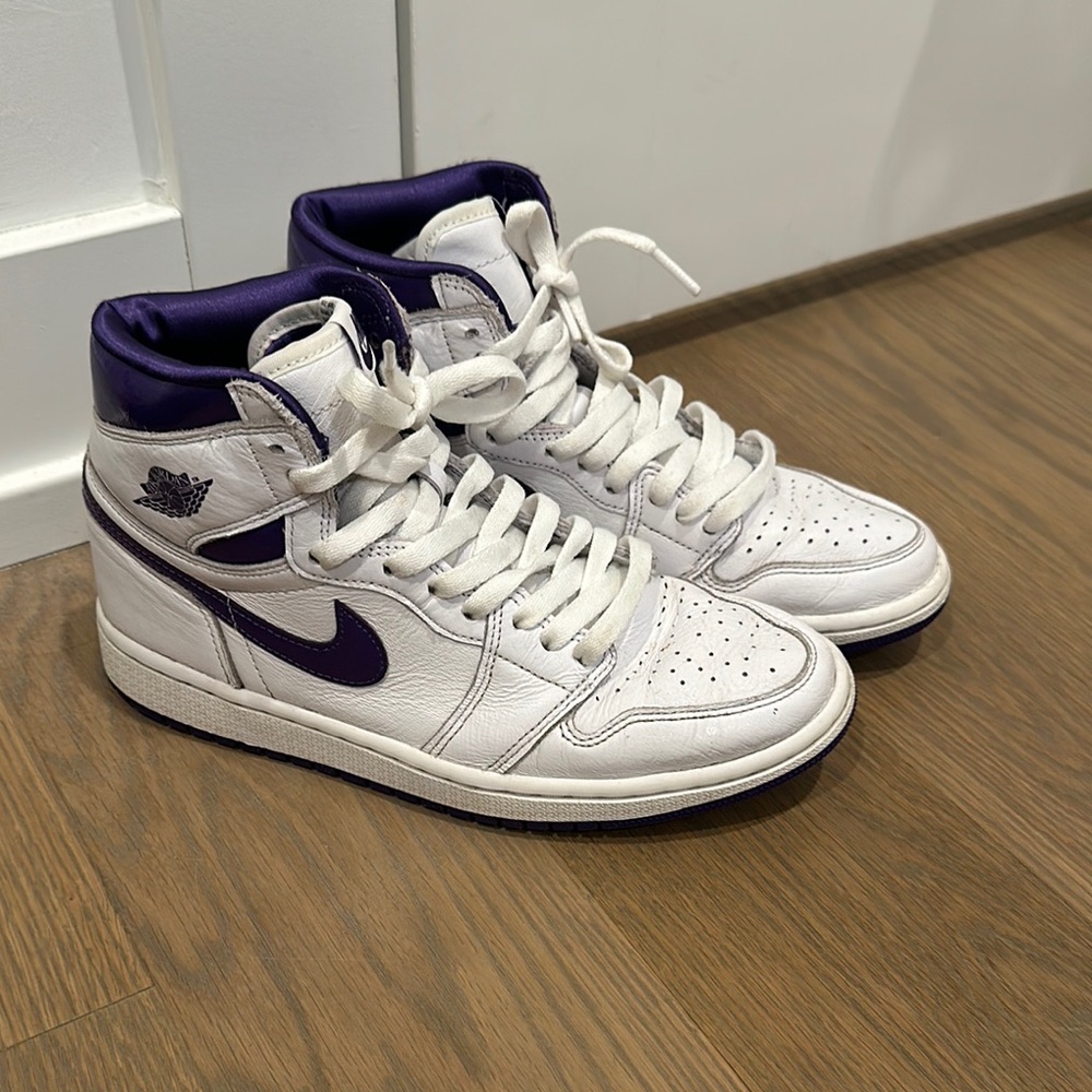 Nike White and Purple High-Top Sneakers